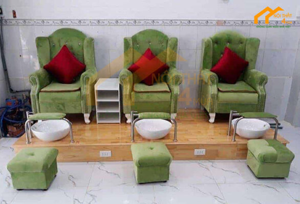 Bộ ghế làm Nail nữ hoàng vải nhung cao cấp - GLN07 3 ghế nail hiện đại