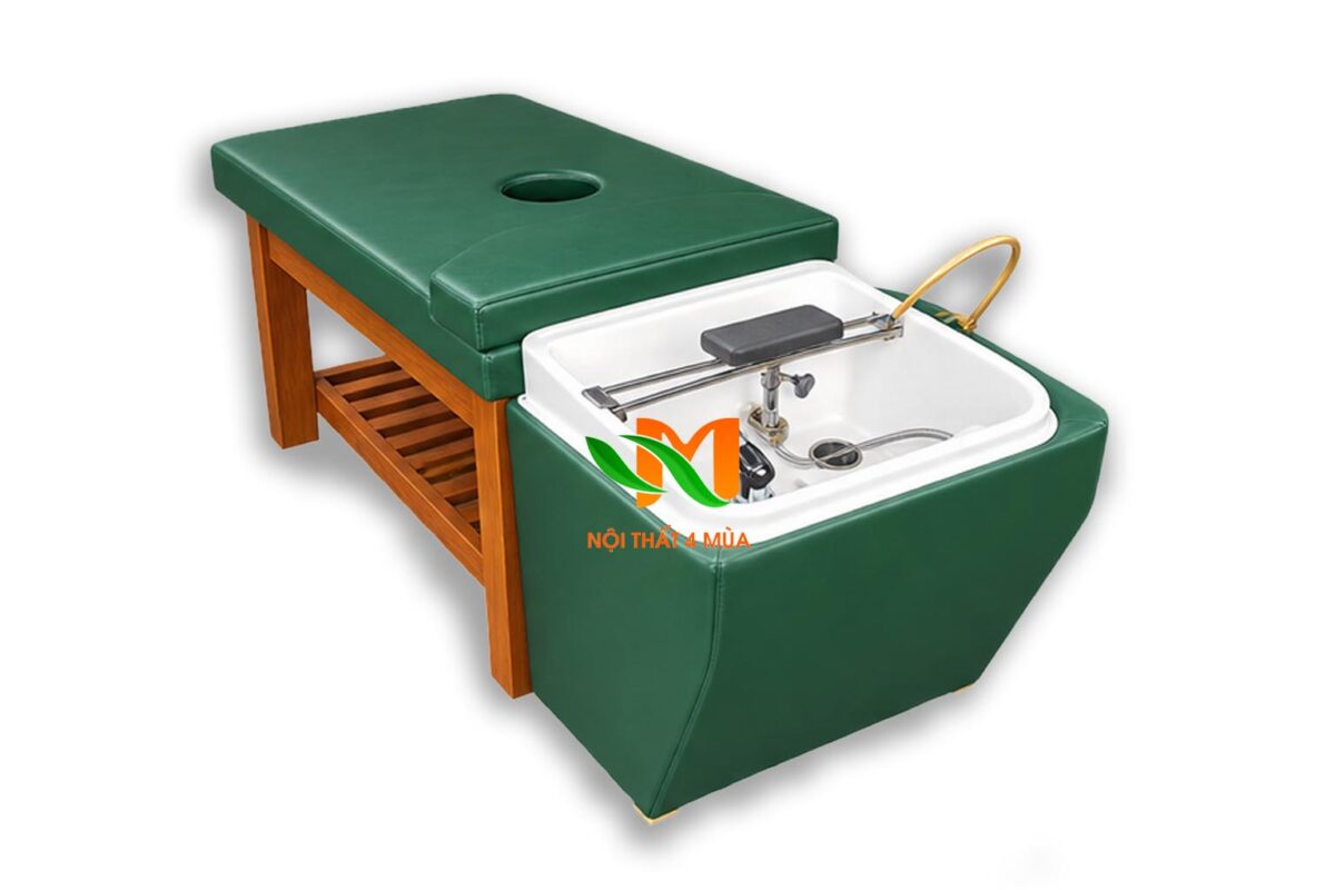 Giường gội đầu dưỡng sinh bồn nhựa màu xanh – GGDSN01 11 Giường gội khung gỗ bồn nhựa vuông