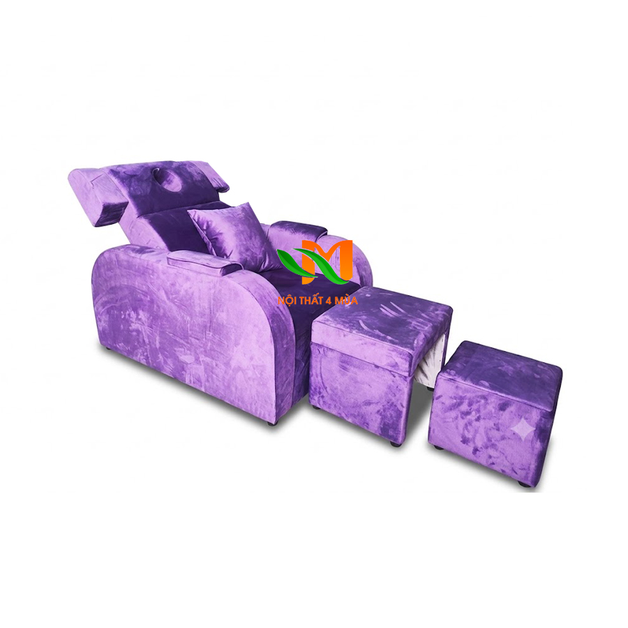Ghế foot bọc nhung màu tím mộng mơ - GMF21 5 Ghế foot nâng hạ cơ bọc nhung màu tím