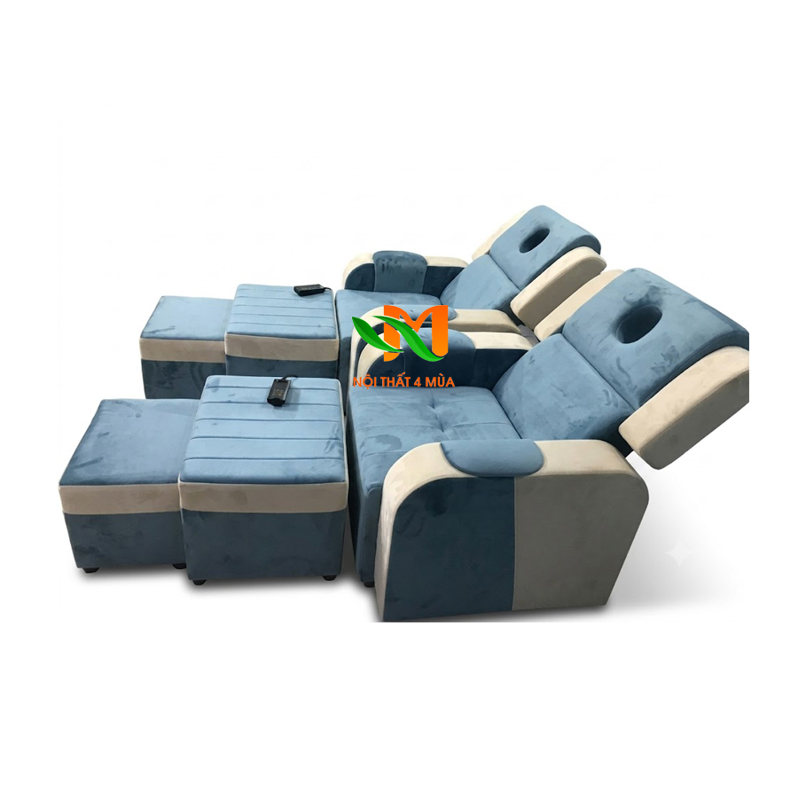Ghế Massage foot điện bọc nhung 2 màu cao cấp - GMF35 7 Ghế massage foot 2 màu xanh kem
