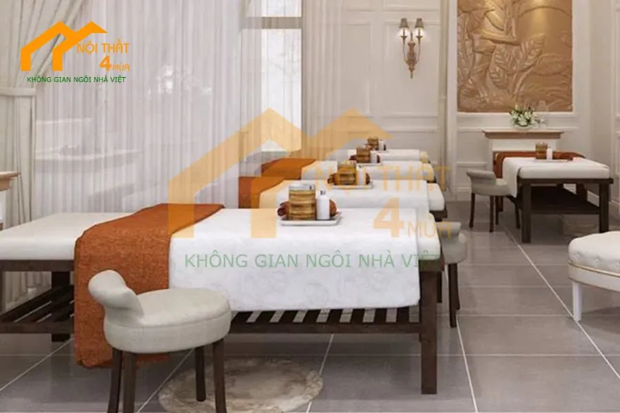 Nội Thất Spa Hiện Đại Với Giường Spa, Sofa Đơn, Sofa Đôi – Dự Án Tại Khánh Hòa 11 Phối cảnh tổng thể giường spa và sofa trong không gian trị liệu