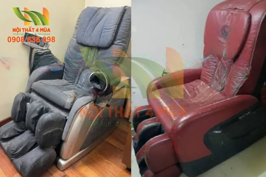 Dịch Vụ Bọc & Thay Da Ghế Massage Cao Cấp, Giá Rẻ Tại Nhà Ở TPHCM 20 Da ghế bong tróc được xử lý bằng bọc ghế massage và thay da ghế massage.