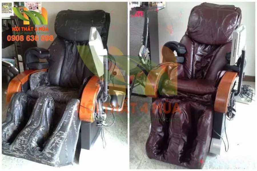 Dịch Vụ Bọc & Thay Da Ghế Massage Cao Cấp, Giá Rẻ Tại Nhà Ở TPHCM 9 Ảnh trước và sau khi bọc ghế massage.