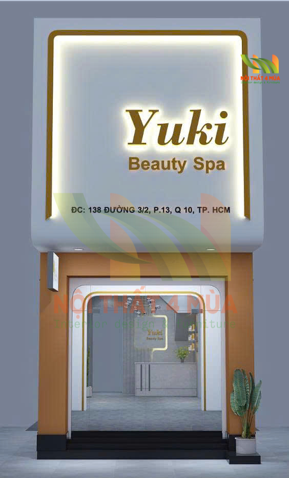 Thiết kế spa dưỡng sinh Yuki - Quận 10 2 Thiết kế mặt tiền spa Yuki Beauty Spa Quận 10 với bảng hiệu đèn LED hiện đại.