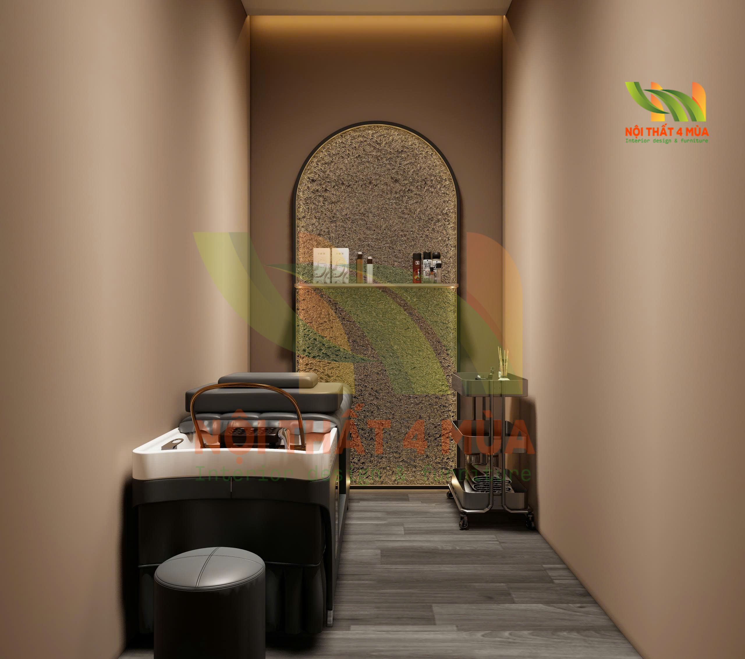 Thiết kế spa dưỡng sinh Yuki - Quận 10 12 Thiết kế nội thất phòng gội đầu dưỡng sinh spa Yuki hiện đại, sang trọng.