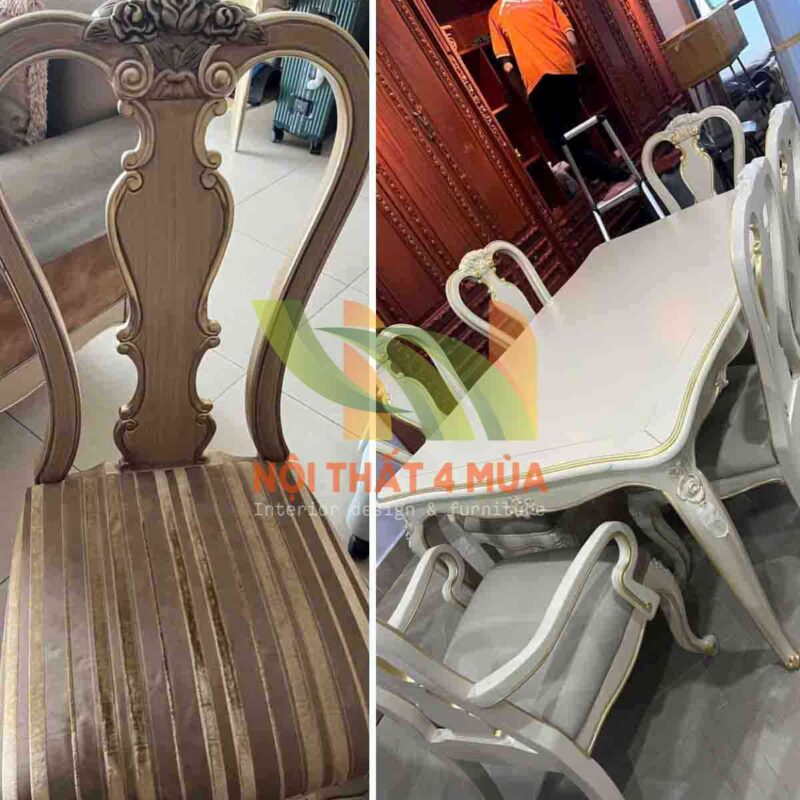Hình ảnh ghế bàn ăn trước và sau khi được bọc lại