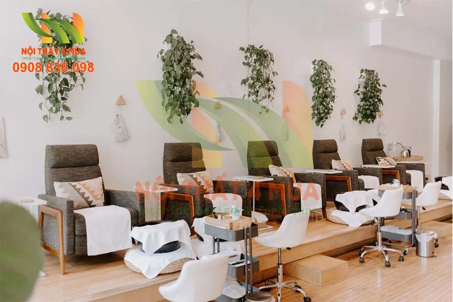 Hình ảnh bọc ghế sofa spa phối màu pastel nhẹ nhàng, thanh lịch