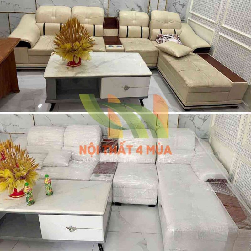 Bọc Ghế Sofa Phòng Khách Chữ L - BLSF 22 4 So sánh hình ảnh trước và sau khi bọc ghế sofa phòng khách chữ L