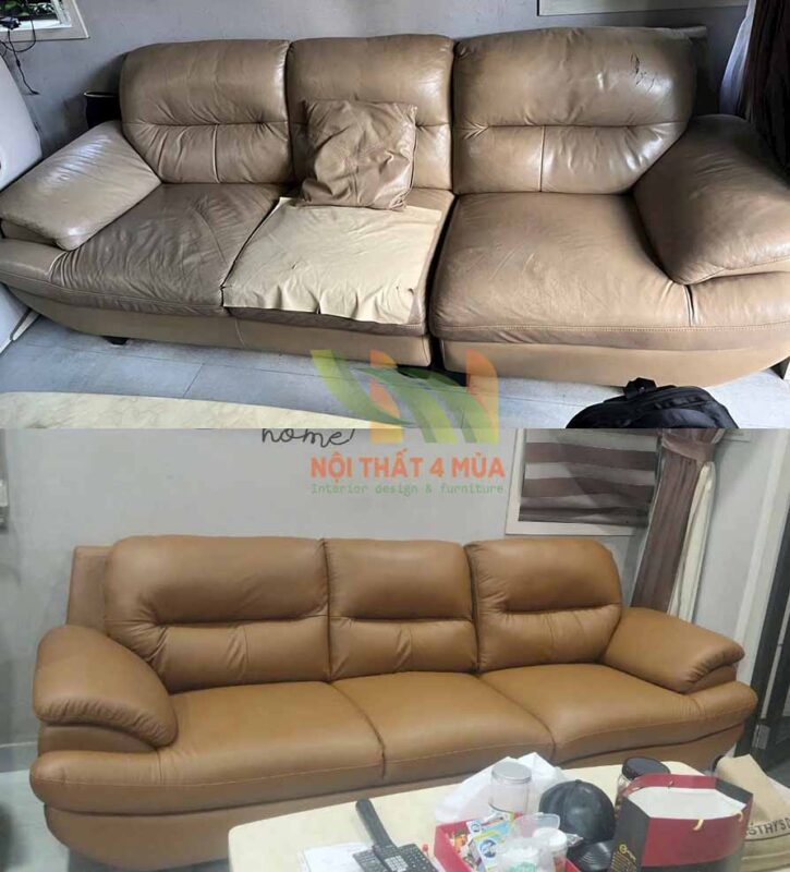 Hình ảnh trước và sau khi bọc lại sofa chữ I