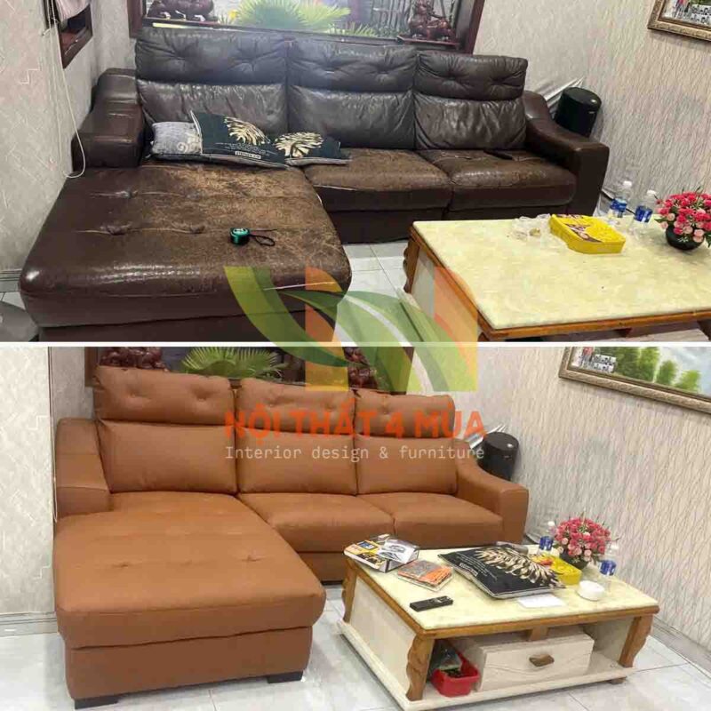 Trước và sau khi bọc lại ghế sofa da bò cao cấp