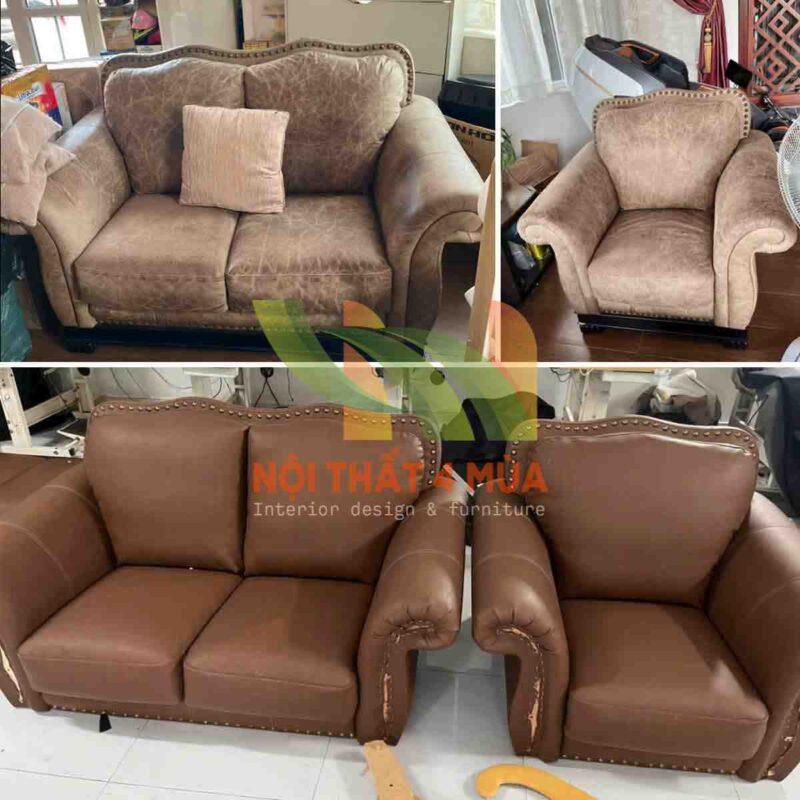 Hình ảnh trước - sau khi bọc Sofa phòng khách nhỏ.