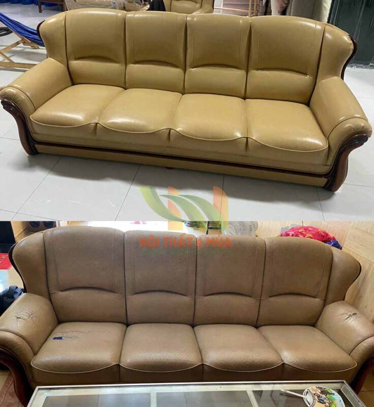 Bọc Ghế Sofa Bọc Da - BLSF05 8 Hình ảnh trước và sau khi bọc ghế sofa bọc da