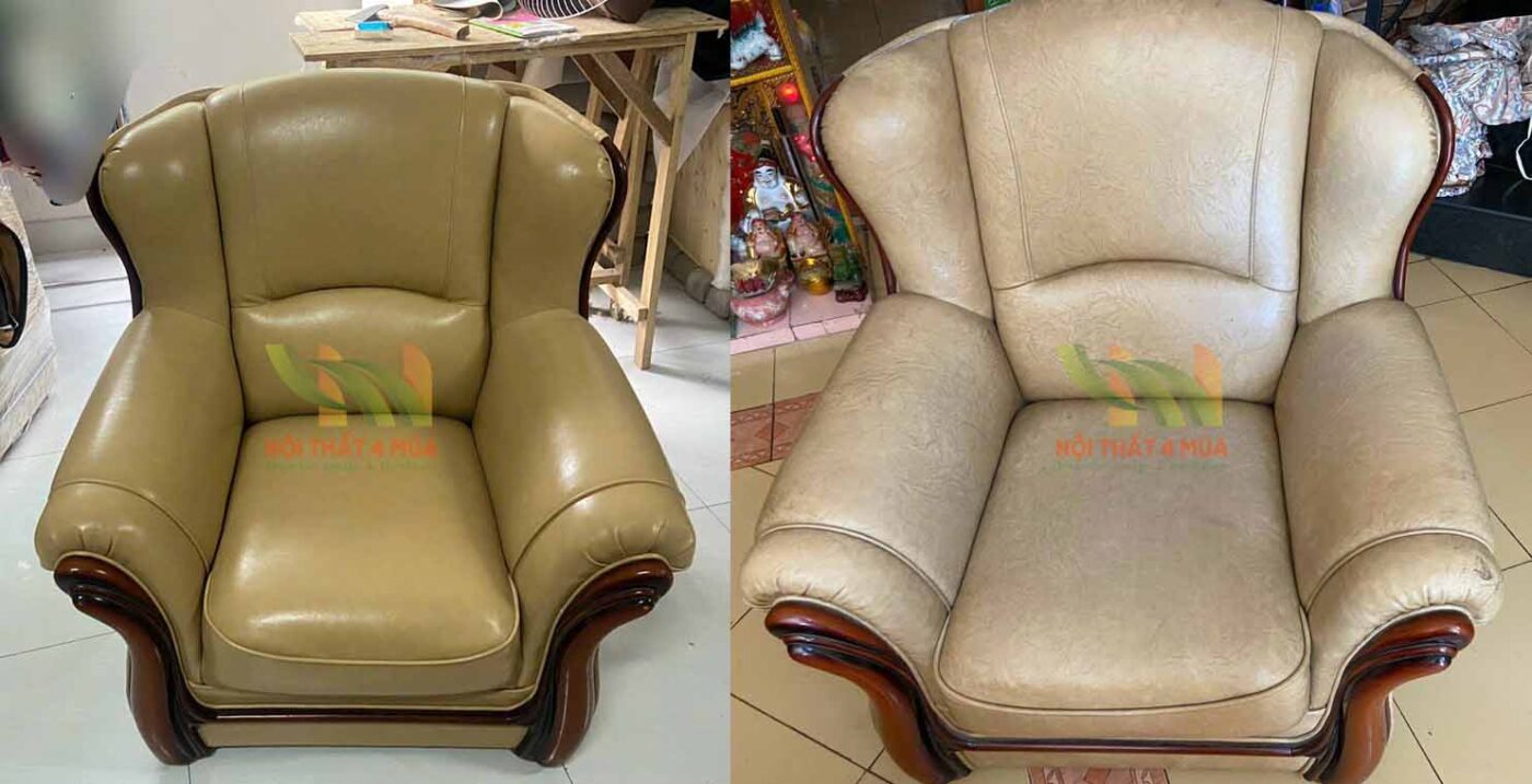 Bọc Ghế Sofa Bọc Da - BLSF05 9 Hình ảnh trước và sau khi bọc ghế sofa đơn bọc da