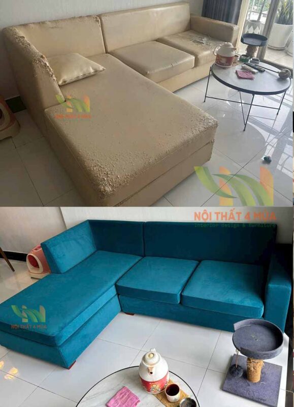Bọc Ghế Sofa Phòng Khách Hiện Đại - BLSF08 10 Trước và sau khi bọc ghế sofa phòng khách