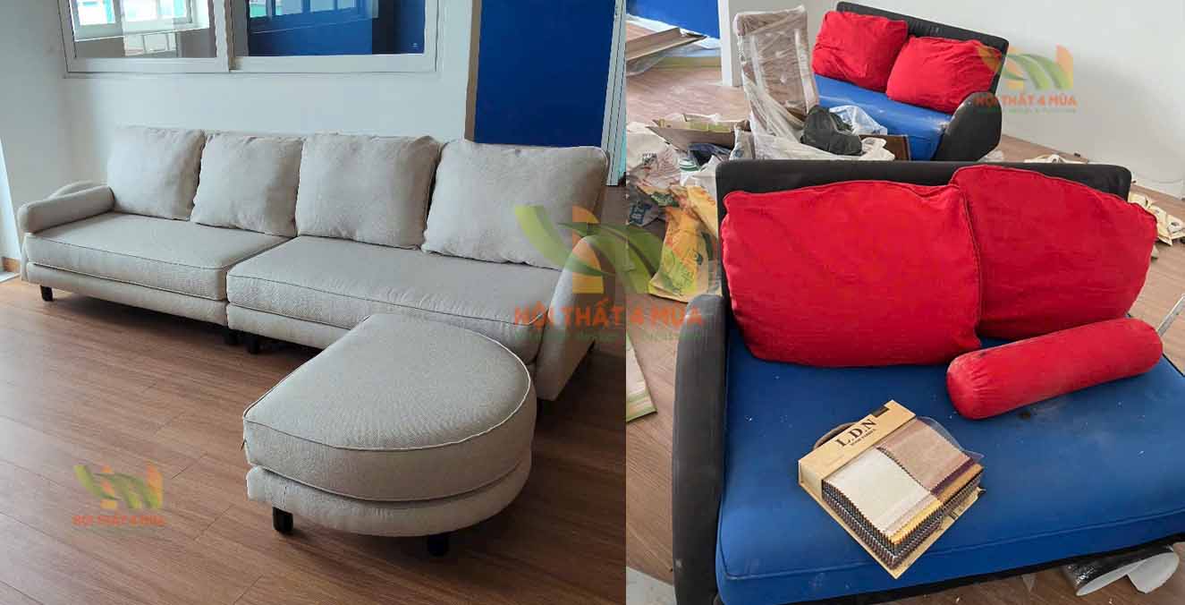 Hình ảnh trước và sau khi bọc ghế sofa dài 2m4