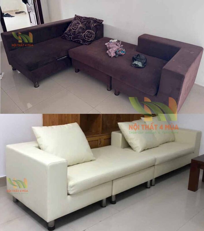 Hình ảnh trước và sau khi bọc lại ghế sofa