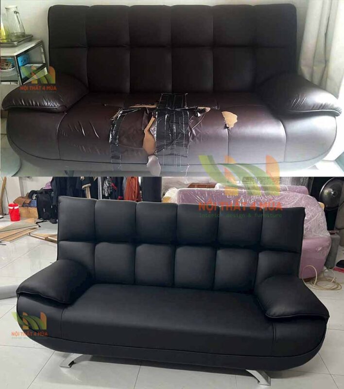 Bọc Ghế Sofa Phòng Khách – BLSF09 6 Ghế sofa phòng khách trước và sau khi bọc lại