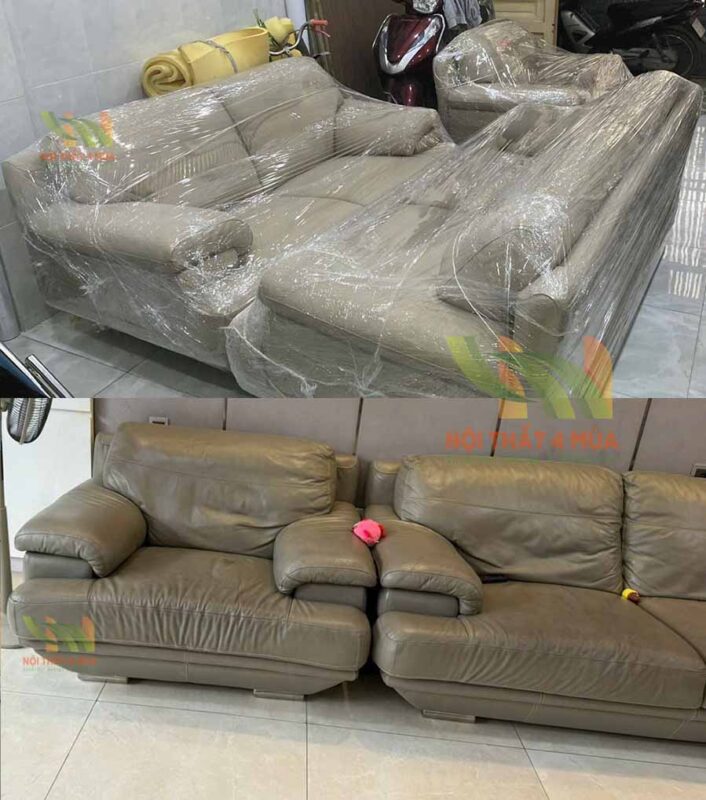 Bọc Ghế Sofa Da Cao Cấp - BLSF19 4 Hình ảnh trước và sau khi bọc lại sofa da cao cấp