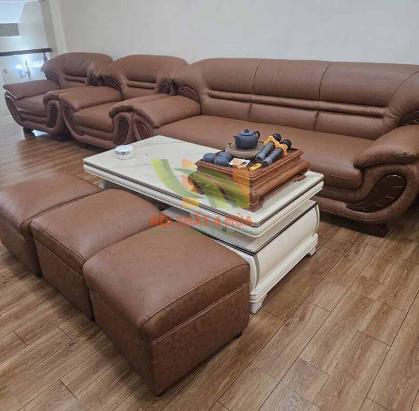 Mẫu ghế sofa bọc da nâu cổ điển đẹp