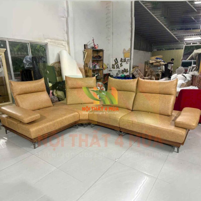 Mẫu bọc ghế sofa góc chữ L da bò cao cấp