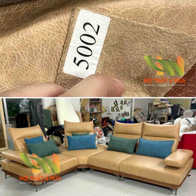 Chất liệu da bò cao cấp mang đến vẻ đẹp sang trọng cho sofa