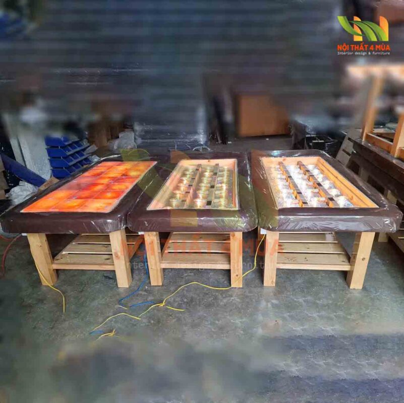 Mẫu giường đá muối 21 viên hàng loại 1 viền bọc nệm.