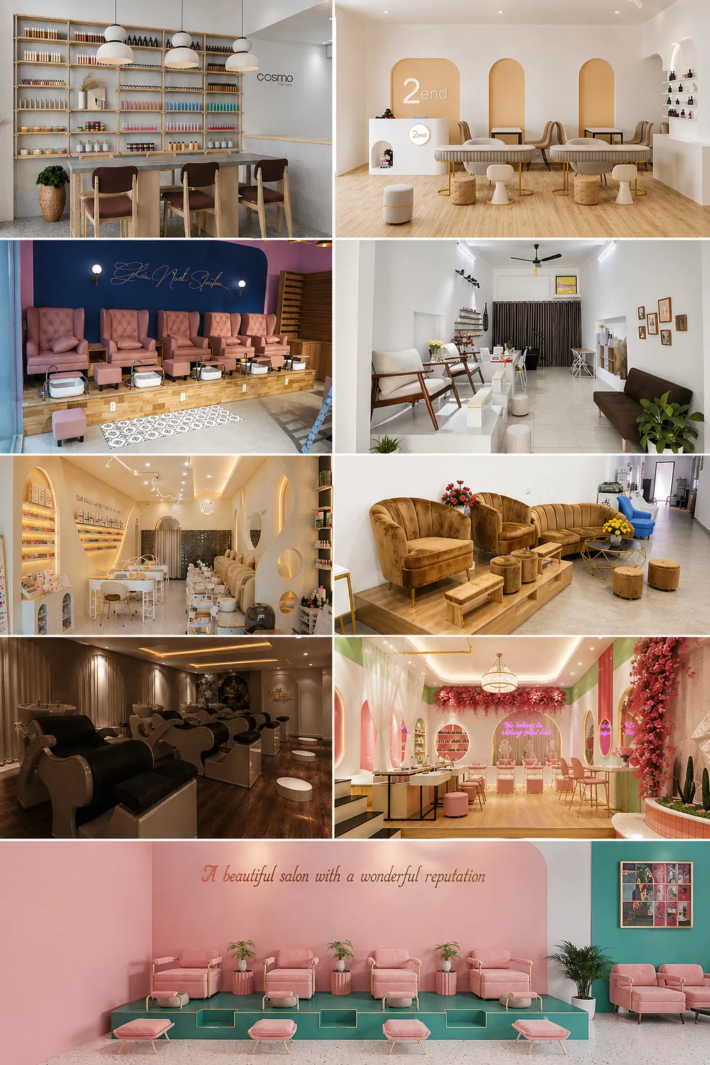 Không gian tiệm nail phong cách Hàn Quốc tối giản – xu hướng thiết kế nổi bật năm 2026.