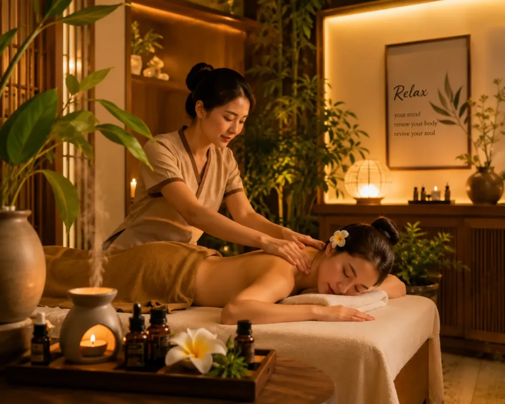 Không gian thiết kế spa thư giãn giúp khách hàng giảm stress hiệu quả.