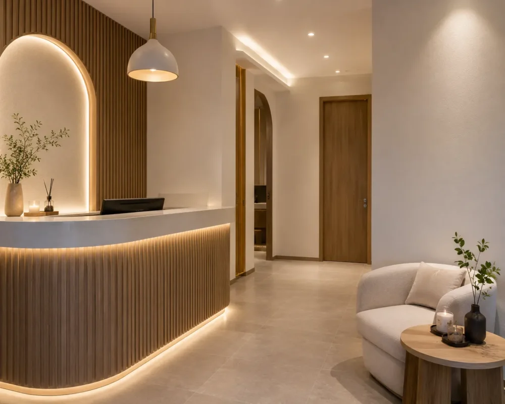 Khu vực lễ tân tạo ấn tượng đầu tiên cho khách hàng khi đến spa.