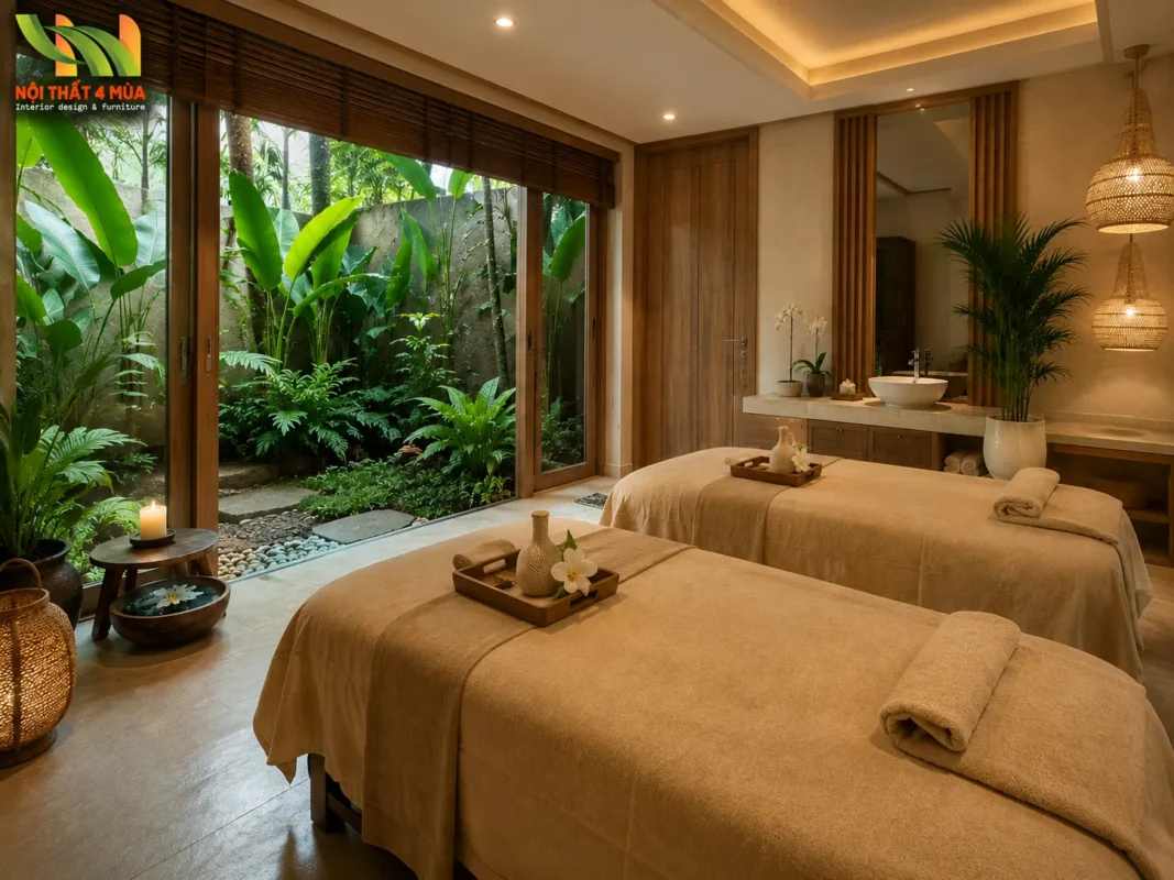 Xu hướng thiết kế spa Zen và Tropical được yêu thích trong năm 2026.