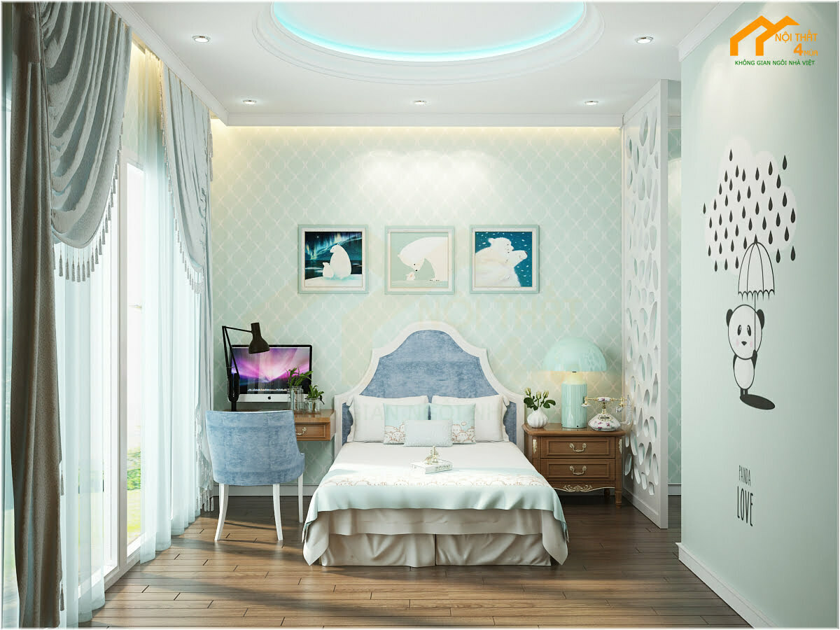 Mẫu phòng ngủ bé trai màu xanh đẹp Mẫu thiết kế phòng ngủ bé trai màu xanh pastel ấn tượng