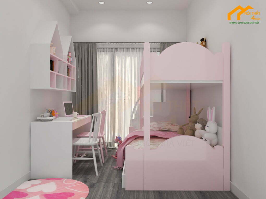 50+ Mẫu thiết kế nội thất phòng ngủ trẻ em đẹp, đáng yêu nhất 15 Mẫu phòng ngủ giường tầng bé gái đẹp