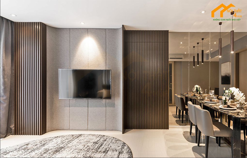 Phòng khách chung cư liền bếp