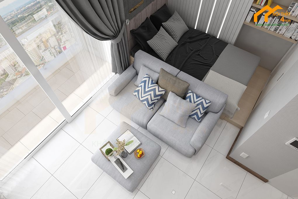 Mẫu phòng khách kết hợp phòng ngủ