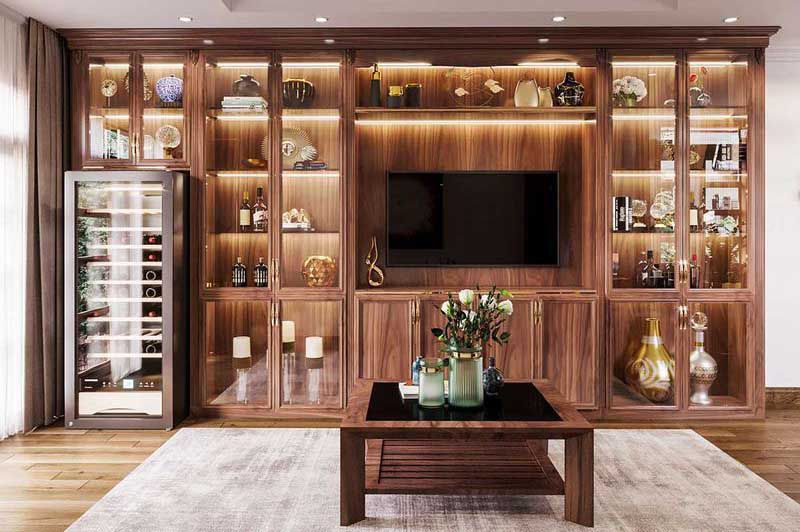 Kệ gỗ âm tường phòng khách