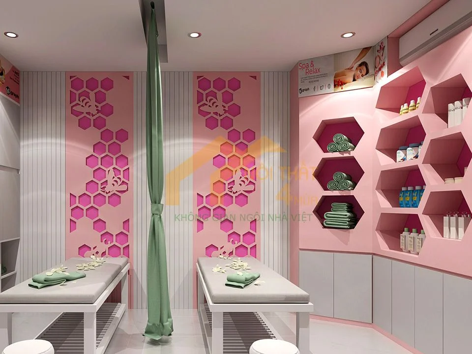 Mẫu thiết kế phòng điều trị spa màu hồng đẹp Mẫu thiết kế phòng điều trị spa màu hồng đẹp