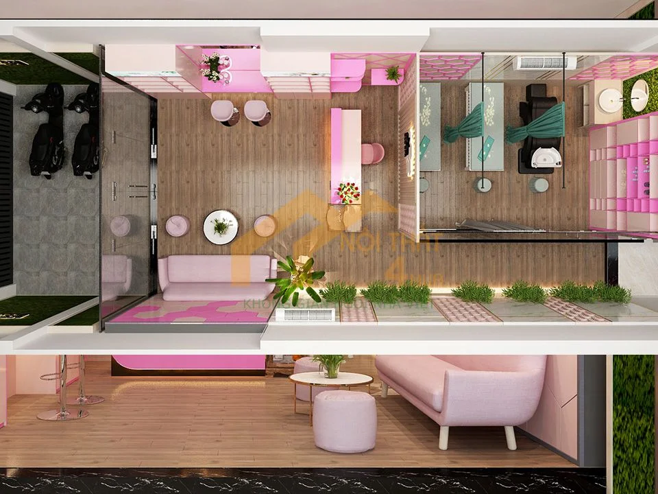 Tông quan mẫu spa 60m2 màu hồng đẹp Tông quan mẫu spa 60m2 màu hồng đẹp