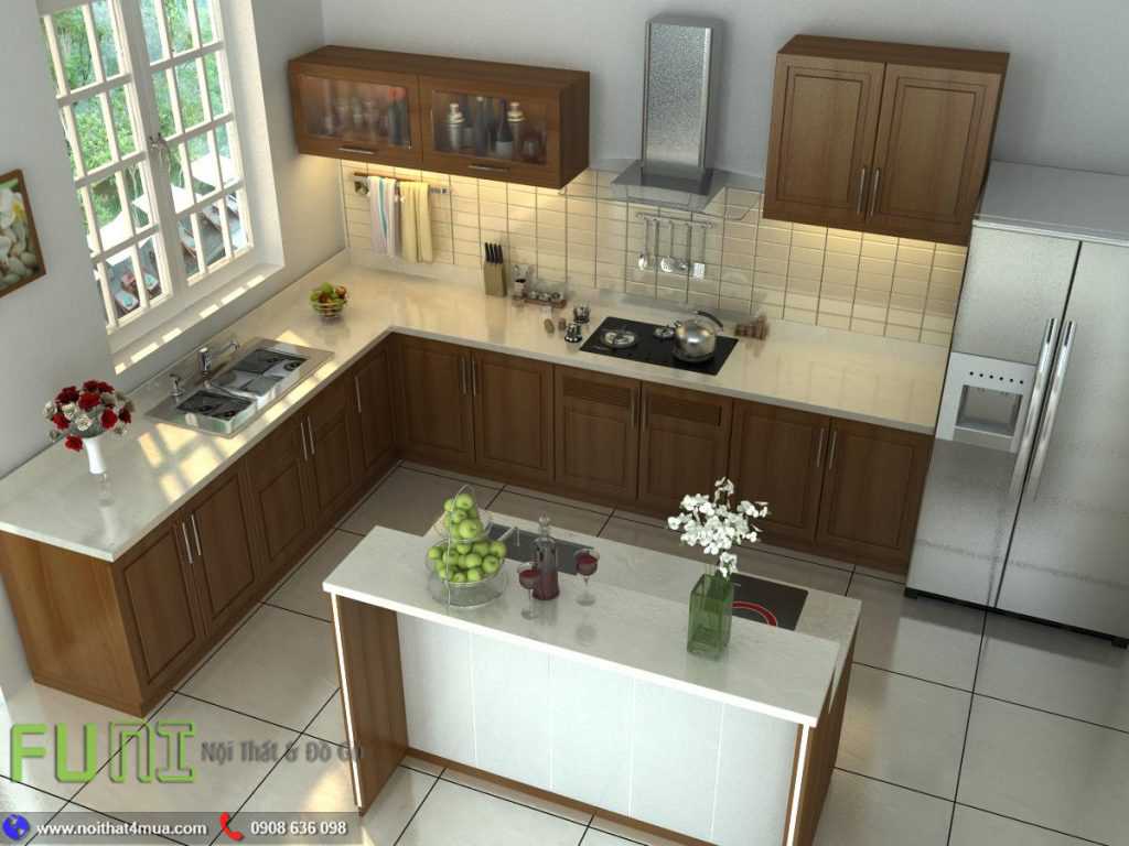 Tủ bếp lớn L đầy đủ tiện nghi ở nông thôn Tủ bếp lớn L đầy đủ tiện nghi ở nông thôn
