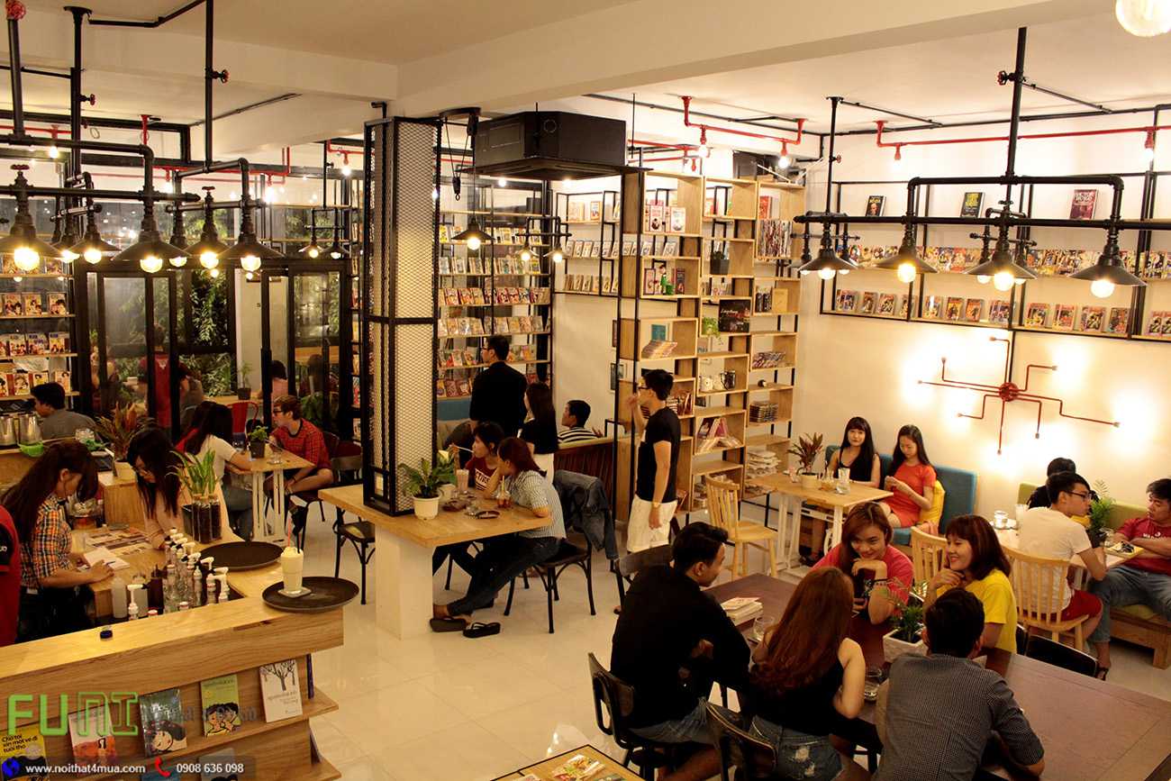 Không gian quán cafe kệ sách Không gian quán cafe kệ sách
