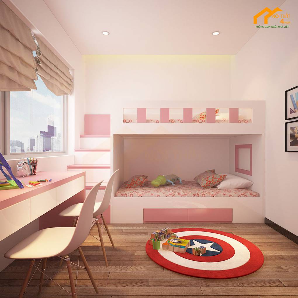 20 Mẫu thiết kế nội thất phòng ngủ chung cư đẹp hiện đại 50 Phòng ngủ chung cư 2 bé gái