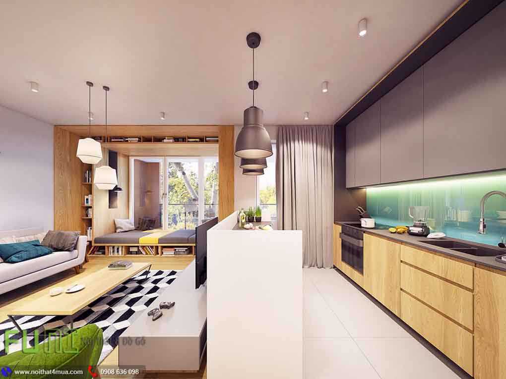 Mẫu phòng bếp chung cư rộng rãi thoáng mát Mẫu phòng bếp chung cư rộng rãi thoáng mát