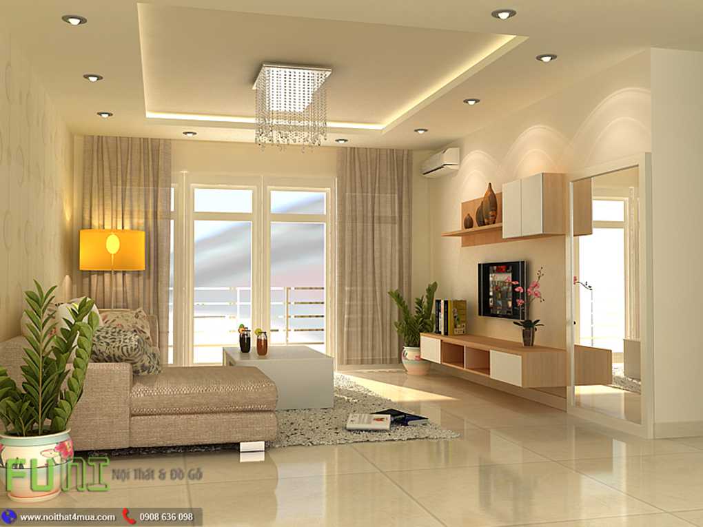 Mẫu phòng khách hiện đại căn hộ 70m2