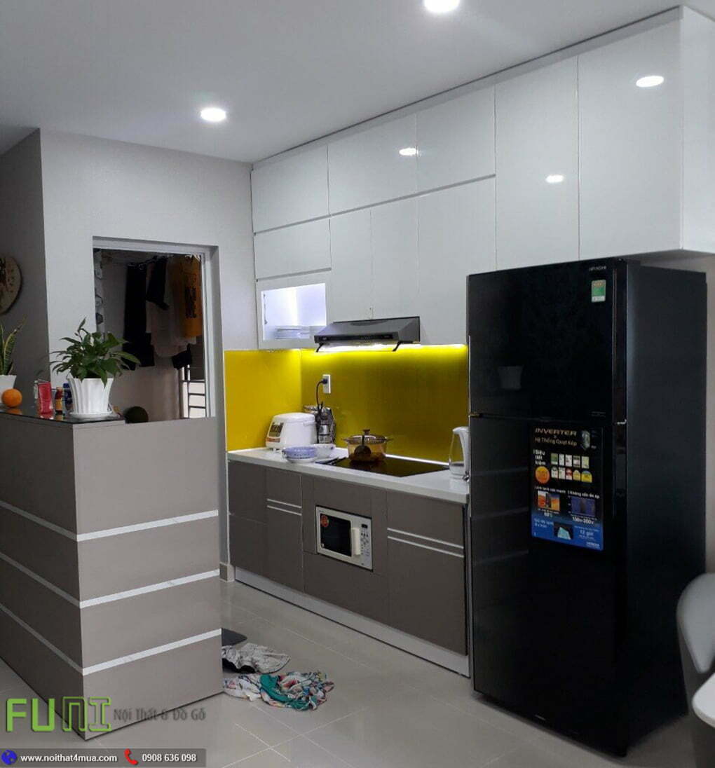 Thi công phòng bếp nhỏ tại căn hộ chung cư đẹp