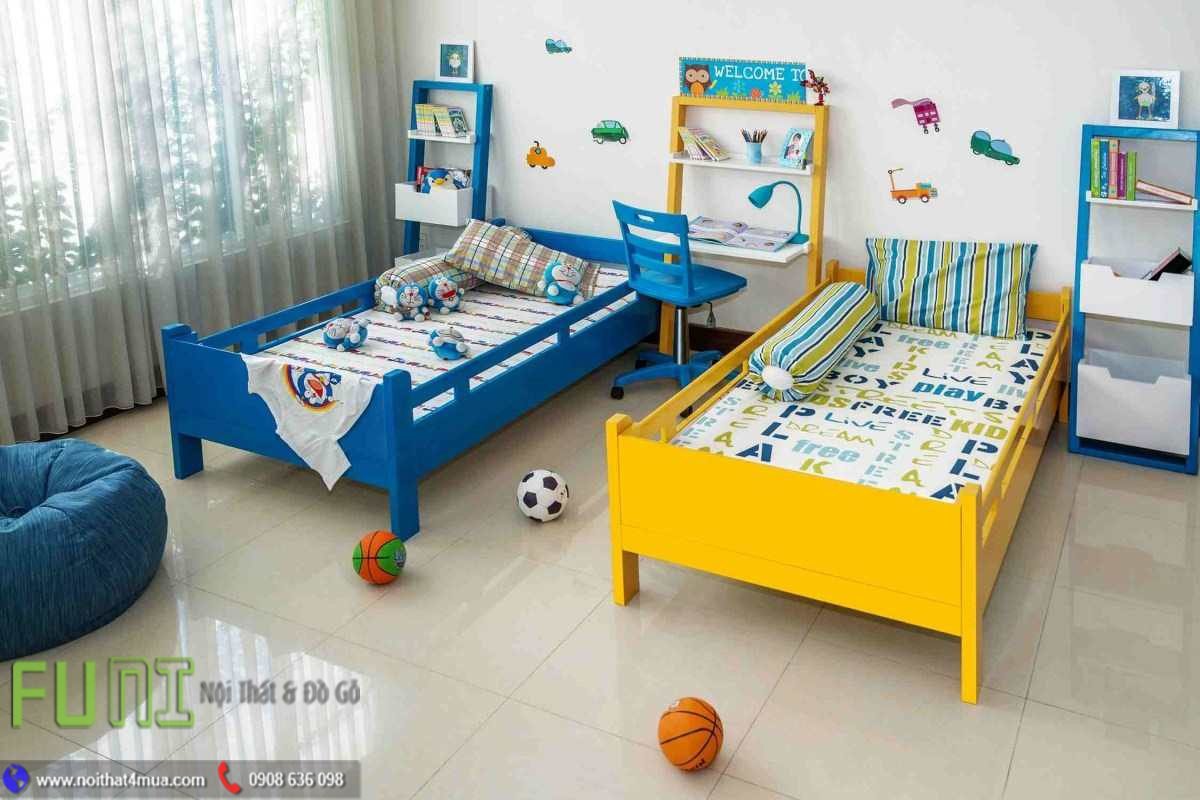 Mẫu trang trí phòng ngủ cho con trai 2 giường đơn Mẫu trang trí phòng ngủ cho con trai 2 giường đơn