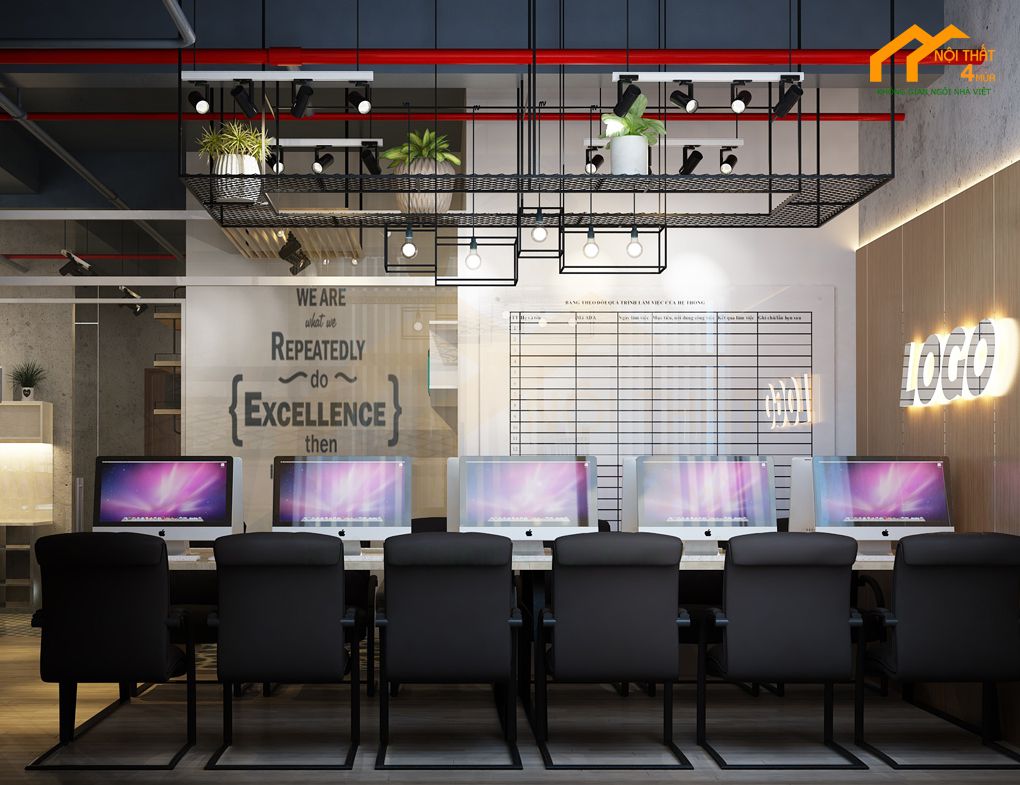 bố trí bàn nhân viên văn phòng 50m2