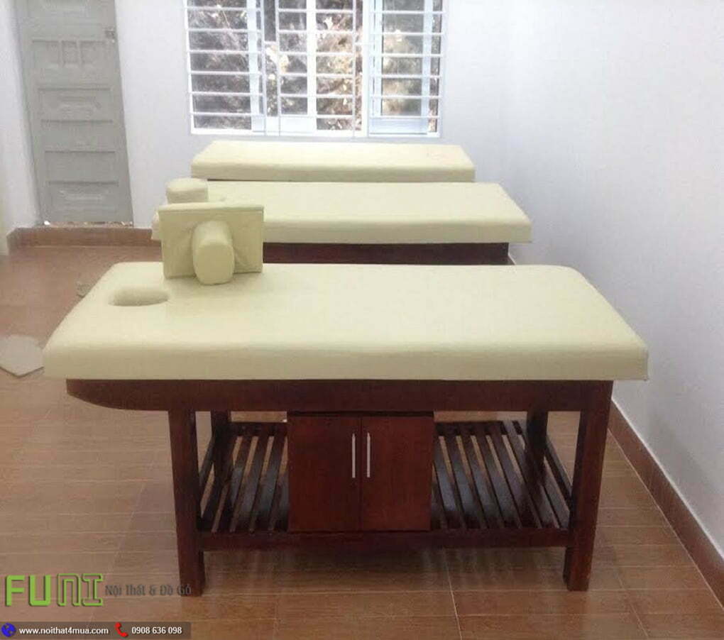 Giường spa gỗ tự nhiên có tủ nhỏ Giường spa gỗ tự nhiên có tủ nhỏ