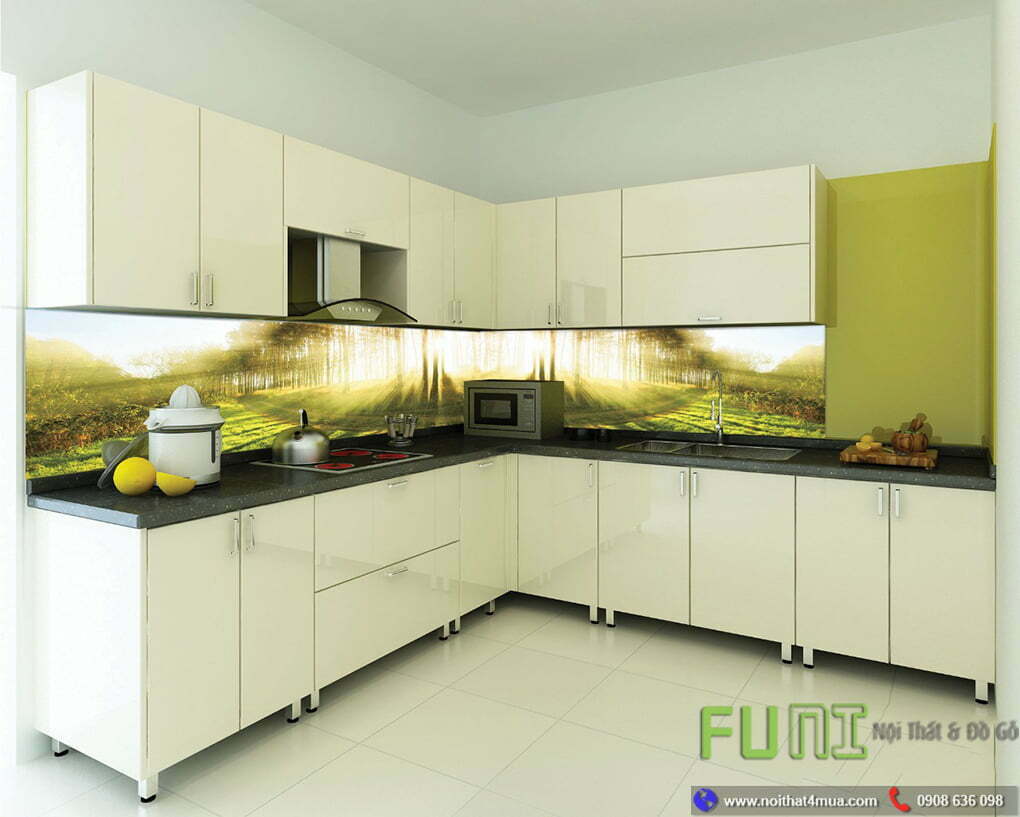 Mẫu kính ốp tủ bếp hoa văn phong cảnh đẹp Mẫu kính ốp tủ bếp hoa văn phong cảnh đẹp