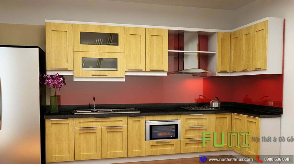 Mẫu kính ốp bếp màu đỏ