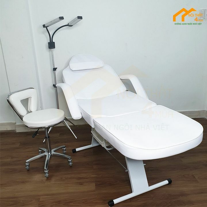 Bộ ghế và giường tiêm filler chân sắt màu trắng đẹp Bộ ghế và giường tiêm filler chân sắt màu trắng đẹp