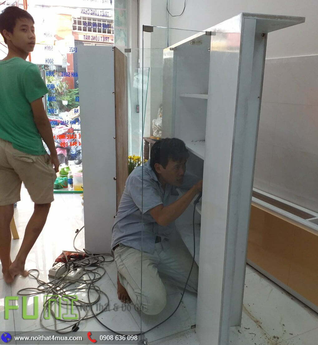 Hình ảnh thi công quầy lễ tân spa khánh linh